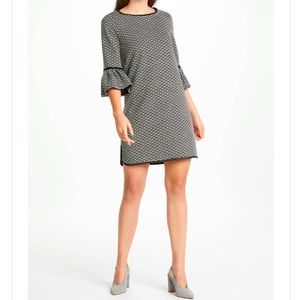 Max Studio Bell Sleeve Jacquard Textured Black White Mini Dress M